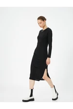 Koton Pencil Dress Basic Long Sleeves Round Neck Lined Slit Detailed.