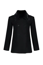 Trendyol Black Fur Collar Detailed Woolen Cachet Coat