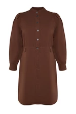 Trendyol Curve Brown Buttoned Woven Gabardine Dress