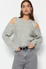 Trendyol Gray Window/Cut Out Soft Textured Knitwear Sweater