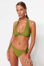 Trendyol Khaki Triangle Textured Bikini Top with Accessories