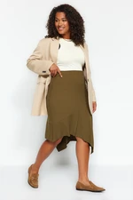 Trendyol Curve Khaki Asymmetrical Crepe Knitted Skirt