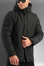 D1fference Men's Black Fleece Quilted Hooded Water And Windproof Sports Winter Coat & Parka.