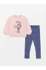 LC Waikiki Crew Neck Long Sleeve Printed Baby Girl's Sweatshirt and Leggings 2-Pair Set