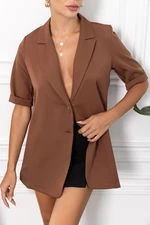 armonika Women's Brown Short Sleeve Two-Button Oversized Jacket