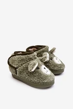 Children's insulated slippers with teddy bear, green Eberra