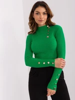 Green fitted sweater with decorative buttons