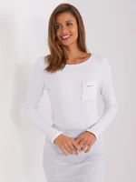 White fitted long-sleeved blouse with a striped pattern