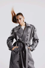 DEFACTO Relax Fit Faux Leather Trenchcoat