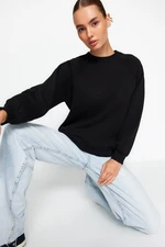 Trendyol Black Relaxed Basic Raglan Sleeve Crew Neck Knitted Sweatshirt