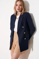 Trendyol Navy Blue Oversize Lined Double Breasted Closure Woven Blazer Jacket