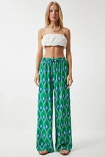 Happiness İstanbul Women's Green Blue Patterned Loose Viscose Palazzo Trousers