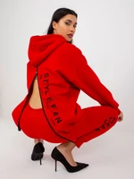 Red women's tracksuit with zippers and inscriptions