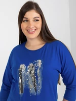 Dark blue blouse plus size with 3/4 sleeves