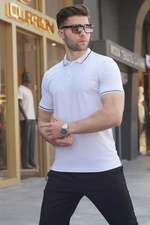 Madmext Men's White Polo Neck T-Shirt 6113