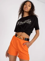 Orange elegant shorts with a high waist