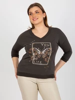 Plus size khaki blouse with V-neck