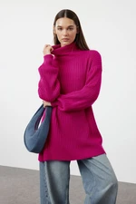 Trendyol Fuchsia Pink Corded Basic Knitwear Sweater