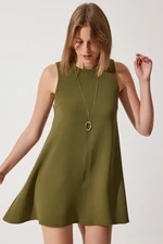 Happiness İstanbul Women's Khaki Crew Neck Summer Woven Bell Dress