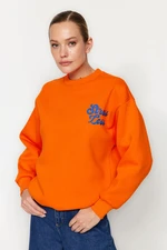 Trendyol Orange Thick Inside Polar Slogan Embroidered Regular/Normal Pattern Knitted Sweatshirt