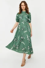 Trendyol Green Balloon Sleeve Floral Long Dress