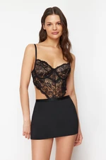 Trendyol Black Lace String Strap Knitted Fancy Nightdress