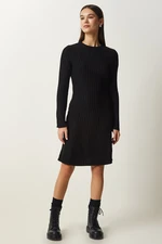 Happiness İstanbul Women's Black Ribbed A-Line Knitwear Dress