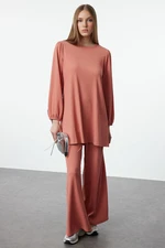 Trendyol Dusty Rose Oversize Wrap Knitted Bottom-Top Set