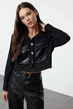 Trendyol Black Shirt Collar Lined Leather Detailed Short/Crop Jacket