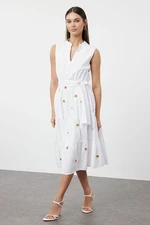 Trendyol White A-Line Embroidered Midi Woven Dress