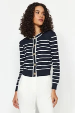 Trendyol Navy Blue Striped Buttoned Jacket-Look Knitwear Cardigan