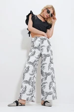 Trend Alaçatı Stili Women's Black Floral Pattern Linen Woven Palazzo Trousers