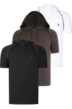 TRIPLE SET T8570 DEWBERRY HOODED MEN'S T-SHIRT-BLACK-WHITE-KHAKI