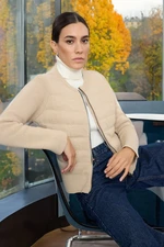 Trendyol Beige Crew Neck Zippered Coat-Look Knitwear Cardigan