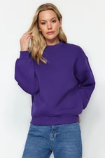 Trendyol Purple Thick Inside Fleece Regular/Normal Fit Crew Neck Basic Knitted Sweatshirt