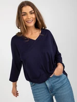 Basic dark blue women's blouse of oversize cut