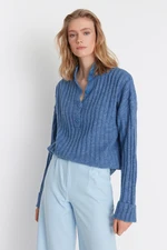 Trendyol Blue Wide Fit Soft Textured High Neck Knitwear Sweater