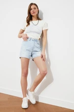 Trendyol Light Blue Ripped Detailed Denim Shorts