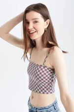 DEFACTO Fitted Square Neck Checkered Patterned Crop Undershirt