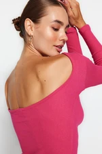 Trendyol Fuchsia Decollete Fitted/Situated Ribbed Flexible Knitted Blouse