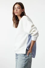 Trendyol Ecru Poplin Detailed Oversize/Wide Fit Knitted Sweatshirt