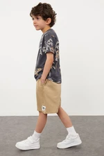 Trendyol Boy Anthracite Palm Patterned T-shirt-Shorts Cotton Knitted Bottom-Top Set