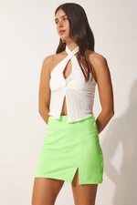 Happiness İstanbul Women's Neon Green Slit Mini Skirt