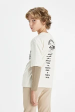 DEFACTO Boy Oversize Wide Pattern Crew Neck Back Printed Long Sleeve T-Shirt