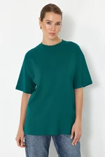 Trendyol Emerald Green 100% Cotton Premium Oversize/Wide Fit Crew Neck Knitted T-Shirt