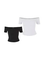 Women's Organic Off Shoulder Rib T-Shirt - 2 Pack Black+White