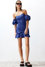 Trendyol Blue Limited Edition draped Mini Poplin szőtt ruha