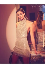 Koton Sequined Mini Dress Halter Neck