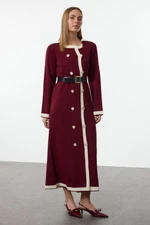 Trendyol Burgundy Belted Knitwear Color Block Dress