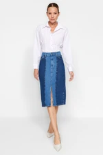 Trendyol Blue Color Block Midi Denim Skirt